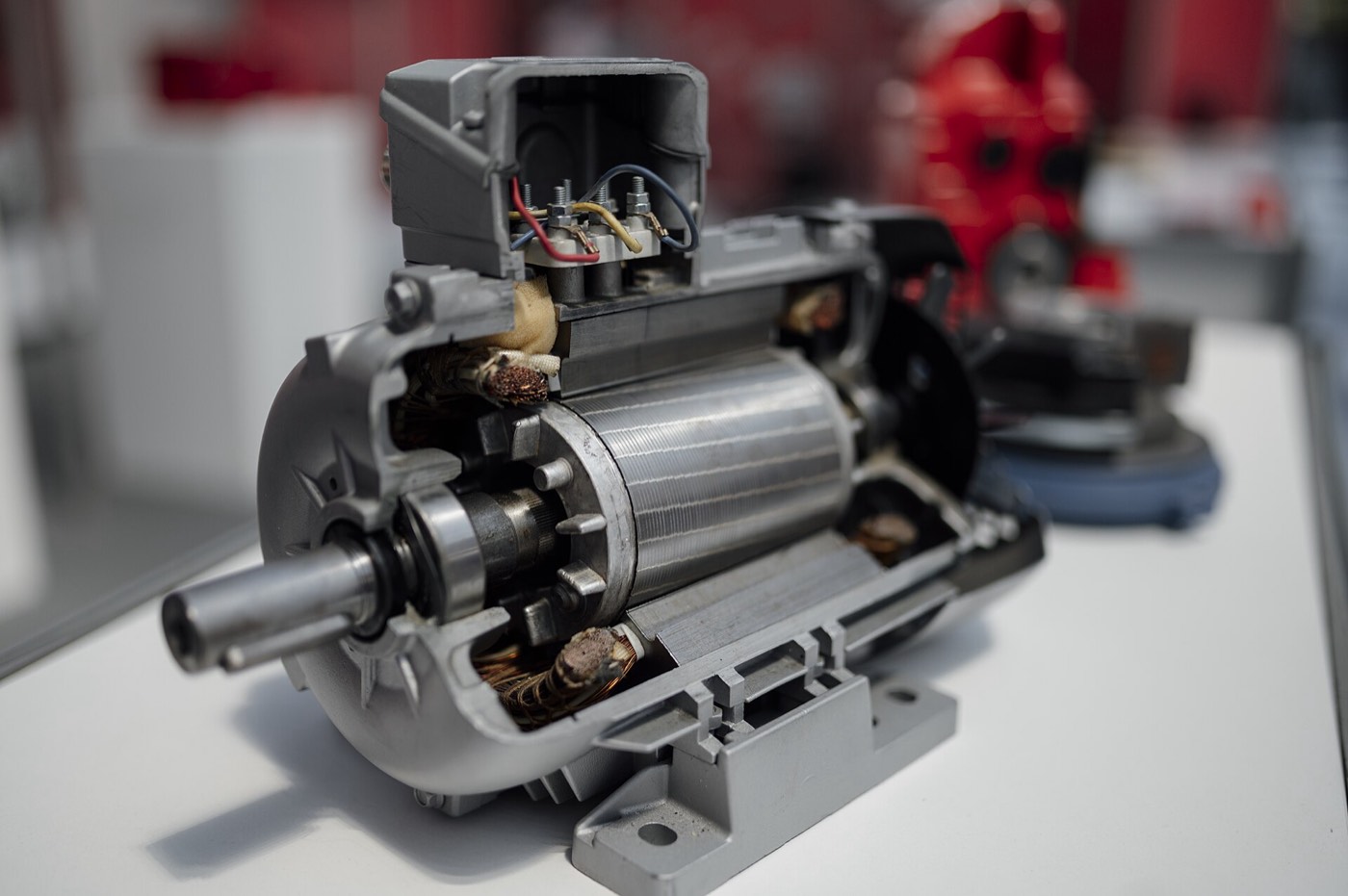 Cutaway electric motor showing internal components