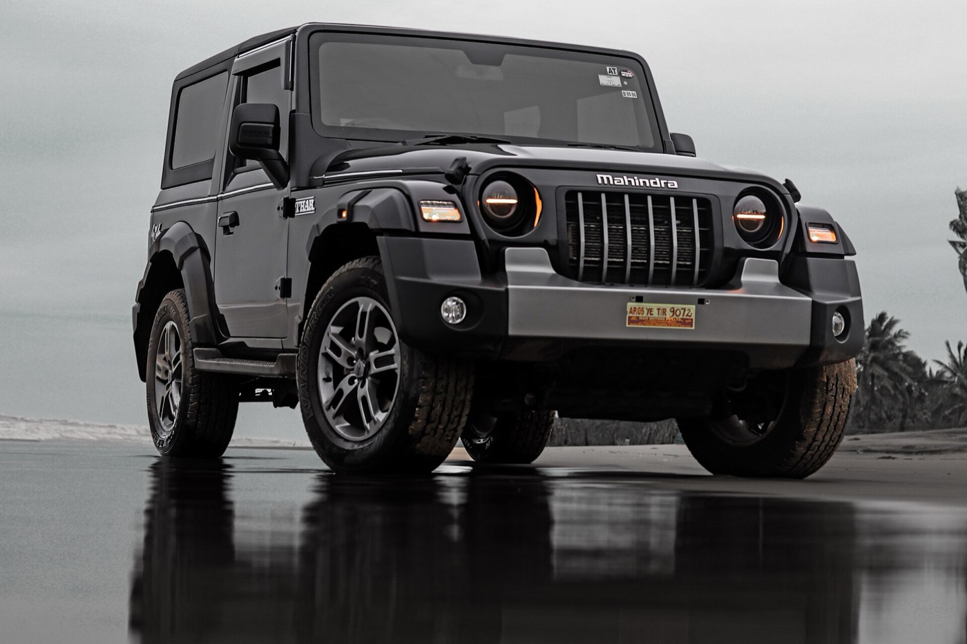 Mahindra Thar photographed at a beach